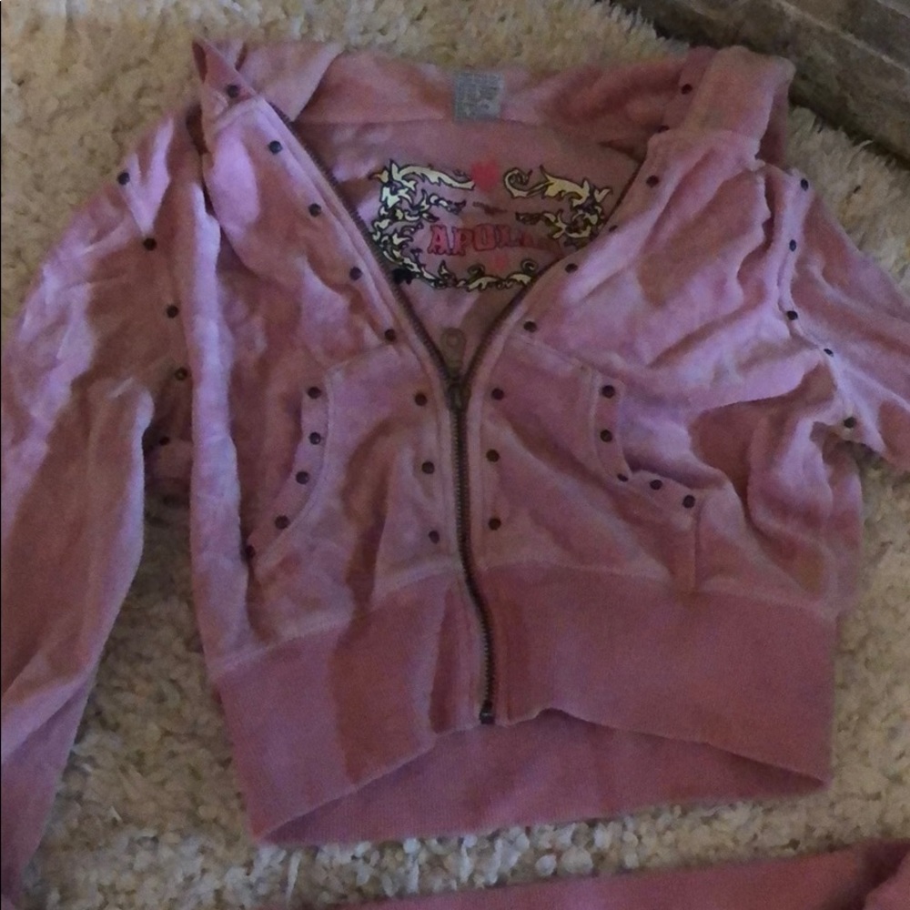 Pink velour track suit with crop hoodie!